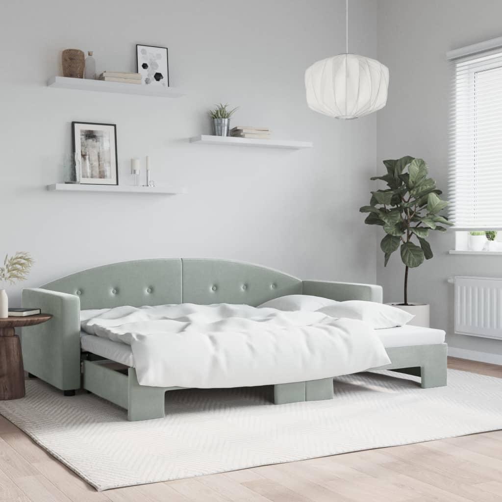 Daybed Velour Lysegrå - med udtræk / 80 x 200 cm