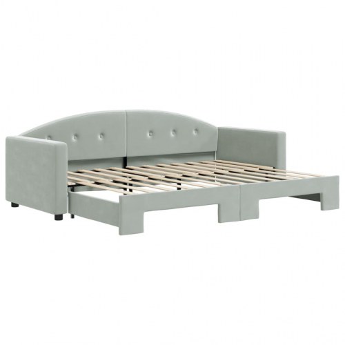 Daybed med udtræk 80 x 200 cm i velour - lysegrå