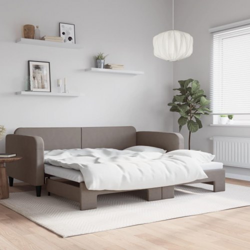 Daybed med udtræk 100 x 200 cm - stof, gråbrun