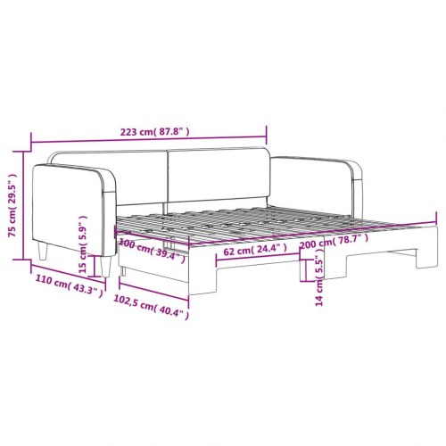 Daybed med udtræk 100 x 200 cm - stof, gråbrun
