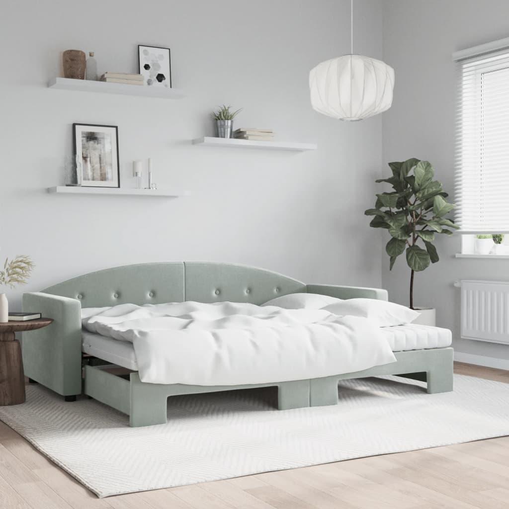 Daybed med udtræk og madras 80x200 cm velour lysegrå billede