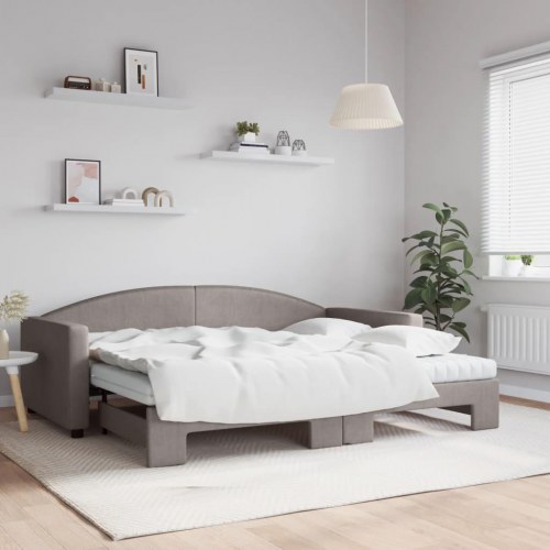 Daybed med udtræk og madrasser 90x200 cm - stof, gråbrun