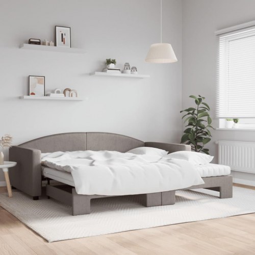 Daybed med udtræk og madrasser 100x200 cm - stof, gråbrun