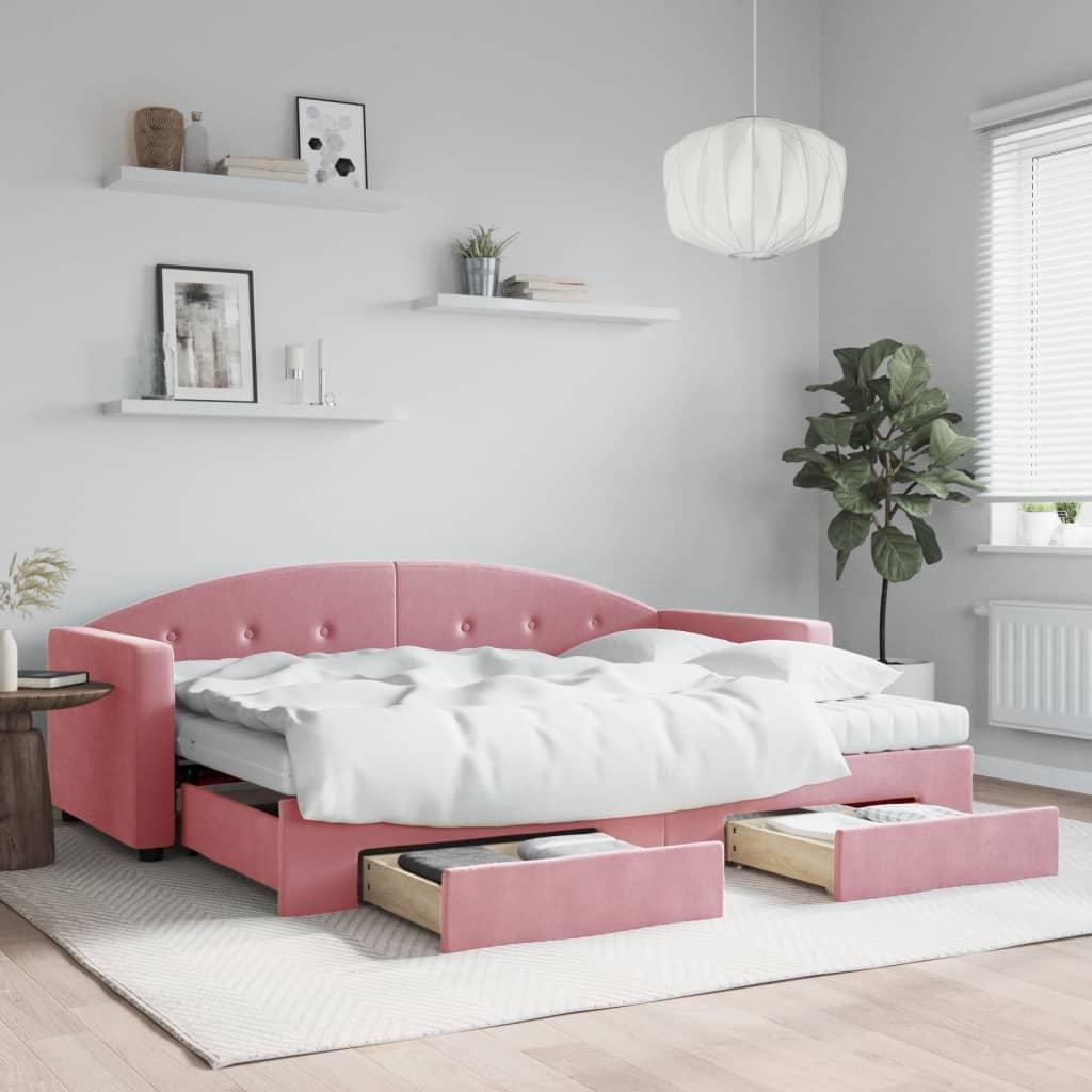 vidaXL daybed med udtræk og skuffer 80x200 cm velour lyserød