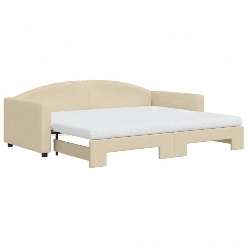 Daybed med udtræk og madras 90x200 cm - stof, cremefarvet