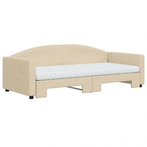 Daybed med udtræk og madras 90x200 cm - stof, cremefarvet