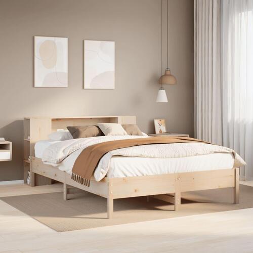 Seng med reol uden madras 150x200 cm massivt fyrretræ
