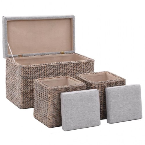 Bænk med 2 ottomaner søgræs grå