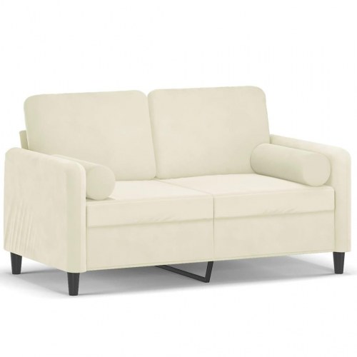 2-personers sofa i velour med pyntepuder - creme, 120 cm sædebredde