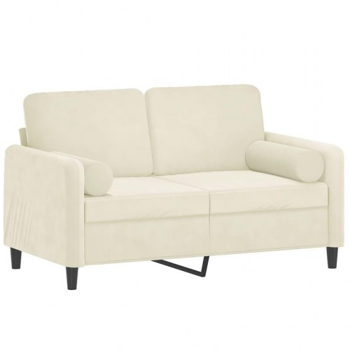 2-personers sofa i velour med pyntepuder - creme, 120 cm sædebredde
