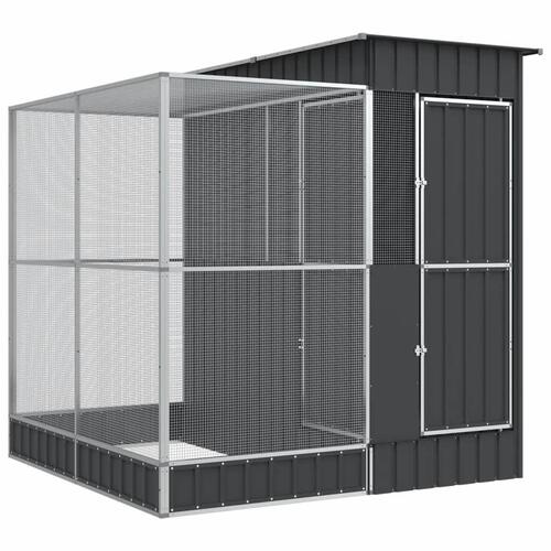 Voliere med udvidelse 209x203x216 cm stål sølvfarvet