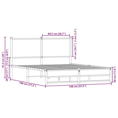 Sengeramme 140 x 190 cm i metal - brun egetræsfarve