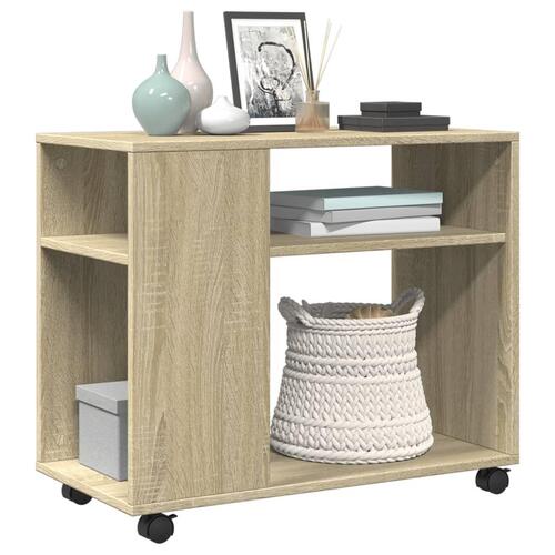 Sidebord med hjul 70x35x60 cm konstrueret træ sonoma-eg
