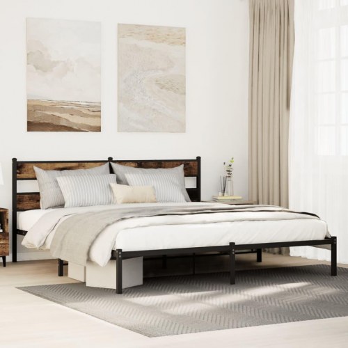 Sengeramme uden madras 183 x 213 cm i metal - sort/røget egetræsfarve