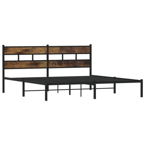 Sengeramme uden madras 183 x 213 cm i metal - sort/røget egetræsfarve