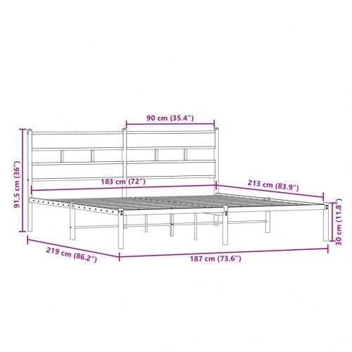 Sengeramme uden madras 183 x 213 cm i metal - sort/røget egetræsfarve