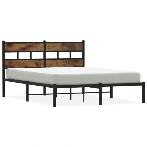 Sengeramme 140 x 190 cm i metal - sort/røget egetræsfarve