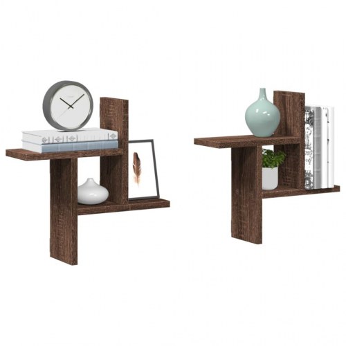 Væghylder 2 stk. - 38 × 12 × 38 cm i konstrueret træ, brun egetræsfarve