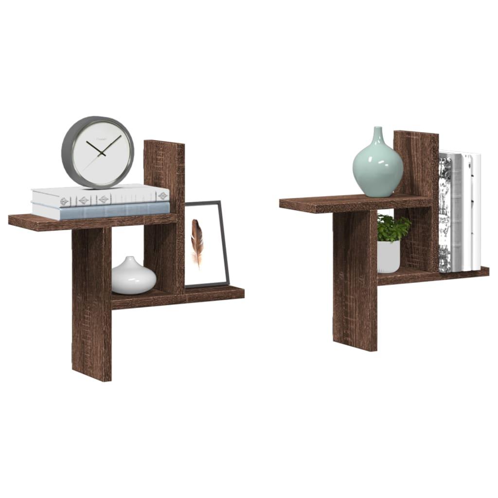 Væghylder 2 stk. 38x12x38 cm konstrueret træ brun egetræsfarve