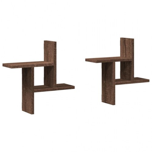 Væghylder 2 stk. - 38 × 12 × 38 cm i konstrueret træ, brun egetræsfarve