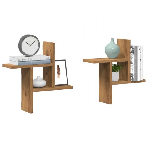 Væghylder 2 stk. - 38 × 12 × 38 cm i egetræsfarvet konstrueret træ