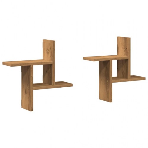 Væghylder 2 stk. - 38 × 12 × 38 cm i egetræsfarvet konstrueret træ