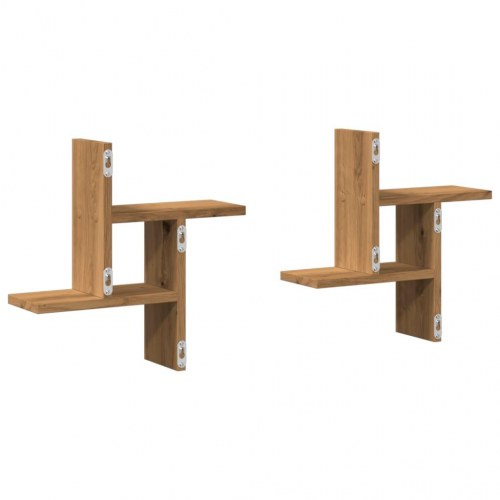 Væghylder 2 stk. - 38 × 12 × 38 cm i egetræsfarvet konstrueret træ