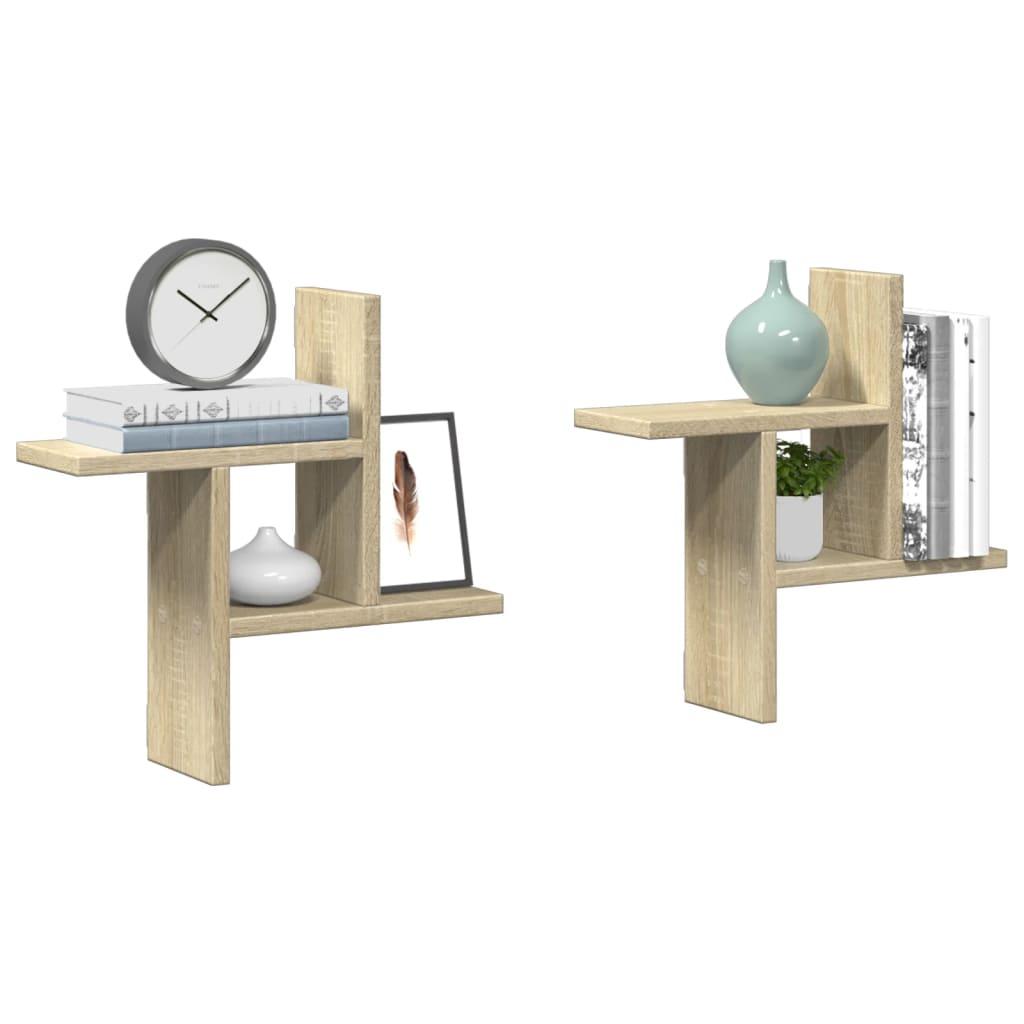 Væghængte hylder 2 stk. 38x12x38 cm konstrueret træ sonoma-eg
