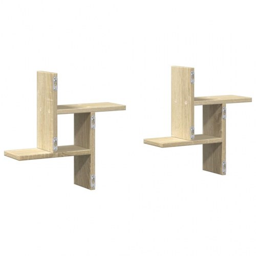 Væghængte hylder - 2 stk. 38×12×38 cm i konstrueret træ, sonoma-eg