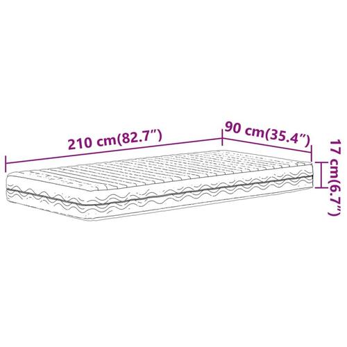 Skummadras 90x210 cm hårdhed H2 H3 hvid