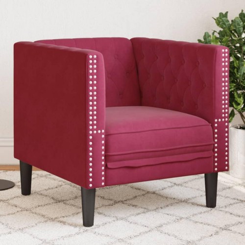 Chesterfield-sofastol i fløjl - vinrød