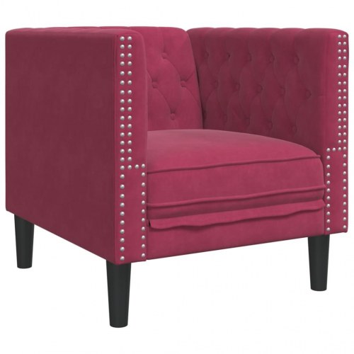 Chesterfield-sofastol i fløjl - vinrød