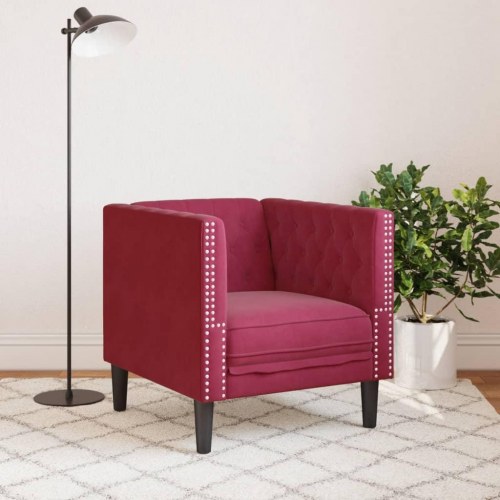 Chesterfield-sofastol i fløjl - vinrød
