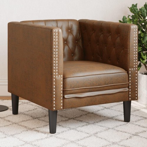 Chesterfield-sofastol i imiteret ruskind - brun