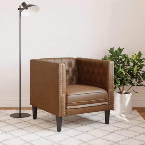 Chesterfield-sofastol i imiteret ruskind - brun