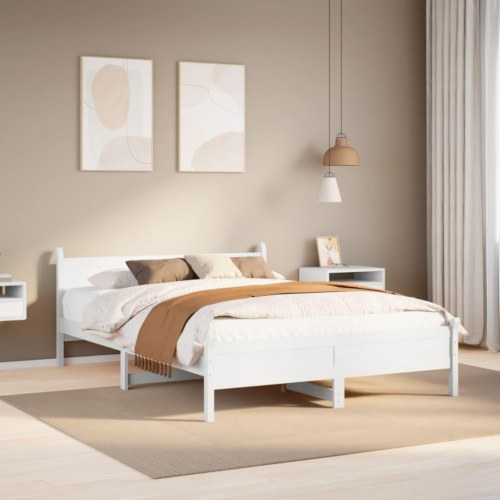 Sengeramme uden madras 135 x 190 cm i massivt fyrretræ - hvid