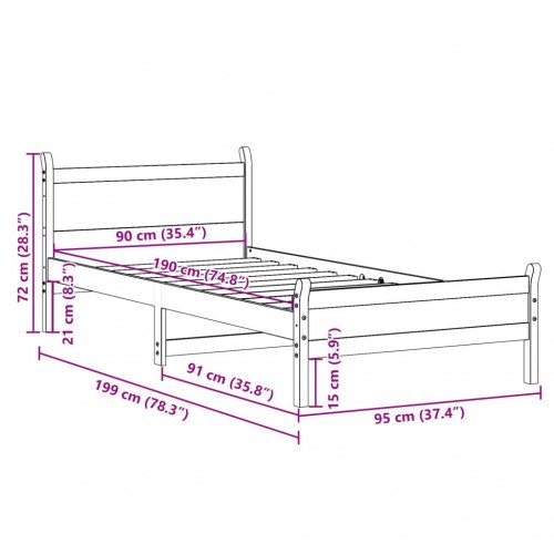 Sengeramme uden madras 90x190 cm massivt fyrretræ hvid
