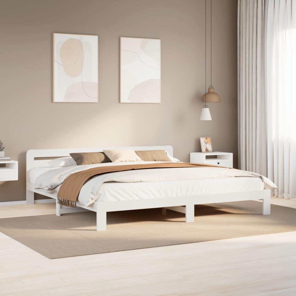 Sengeramme Uden Madras Massivt Fyrretræ - Hvid / 200 x 200 cm