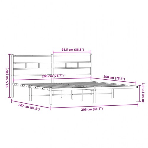 Sengeramme uden madras 200x200 cm metal røget egetræsfarve