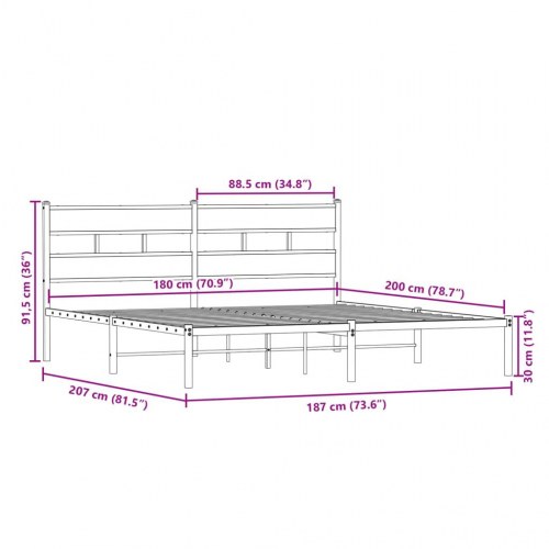 Sengeramme 180x200 cm i metal - sort/røget egetræsfarve