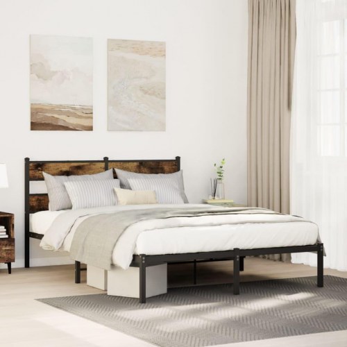 Sengeramme uden madras 150 x 200 cm i metal - sort/røget egetræsfarve