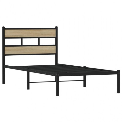 Sengeramme i metal med sengegavl 100 x 200 cm - sort/sonoma-eg