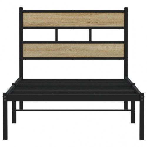 Sengeramme i metal med sengegavl 100 x 200 cm - sort/sonoma-eg