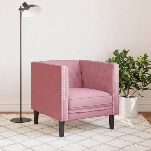 Chesterfield-sofastol i fløjl - lyserød