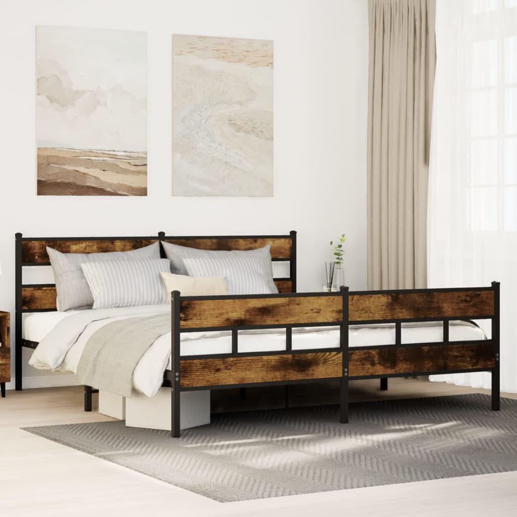 Sengeramme Uden Madras Metal Etræsfarve Røget Eg - med hovedgærde og fodgærde / 183 x 213 cm