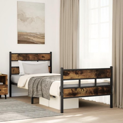 Sengeramme 90 x 200 cm i metal - sort og røget egetræsfarve