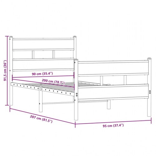 Sengeramme 90 x 200 cm i metal - sort og røget egetræsfarve