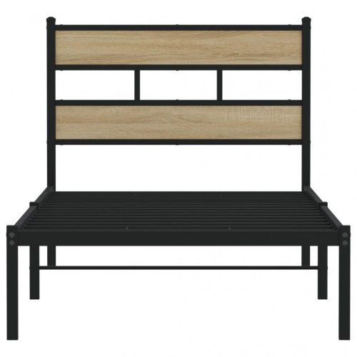 Sengeramme 90 x 190 cm med sengegavl - sort/sonoma-eg