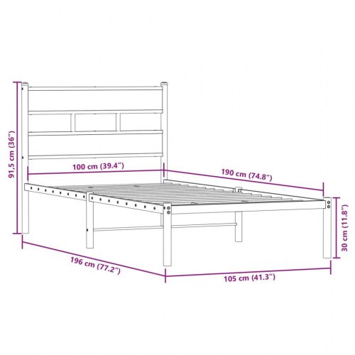 Sengeramme uden madras 100 x 190 cm - sort/sonoma-eg
