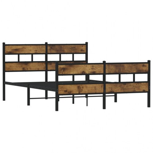 Sengeramme 135 x 190 cm i metal - sort og røget egetræsfarve